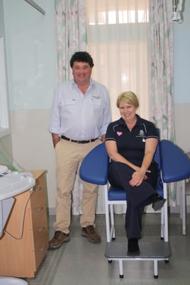  Princess Royal’s Simon Rowe and Burra Hospital’s Chris Landorf with the new blood collecting chair.